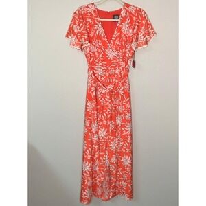NWT Vince Camuto Floral Maxi Dress Flutter Sleeve Sz 4 Resortwear Coastal Beach